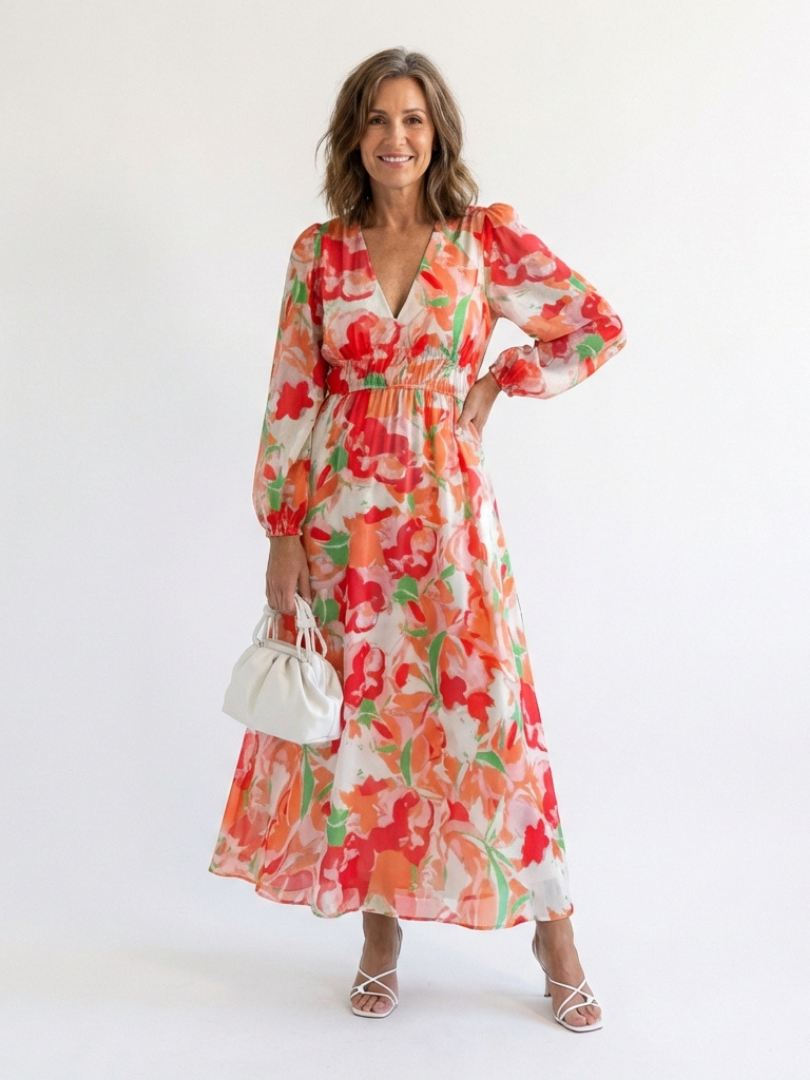 Seraphina | Floral Chiffon V Neck Maxi Dress