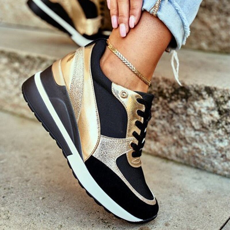 Aurélie | Metallic Panel Lace-Up Sneakers