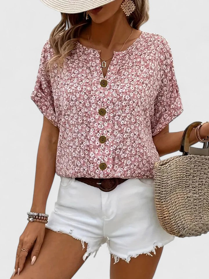 Elegant Floral Cotton Summer Blouse