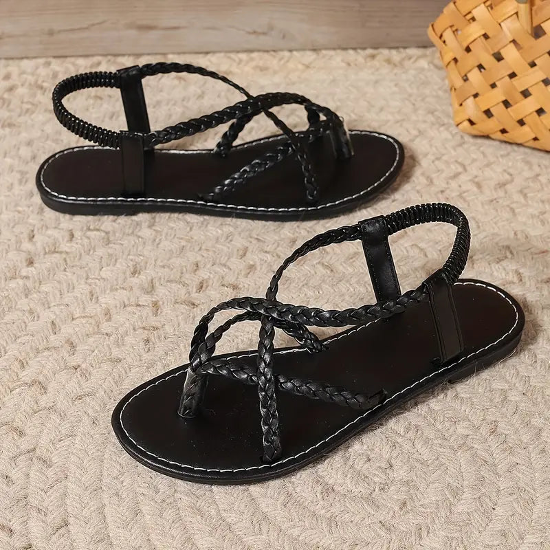 Elowen | Braided Strap Flat Sandals