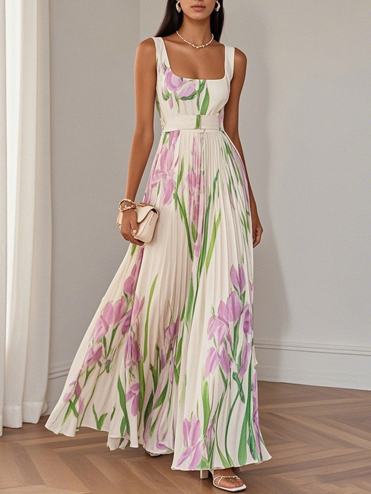 Seraphina | Elegant Floral Pleated Maxi Dress