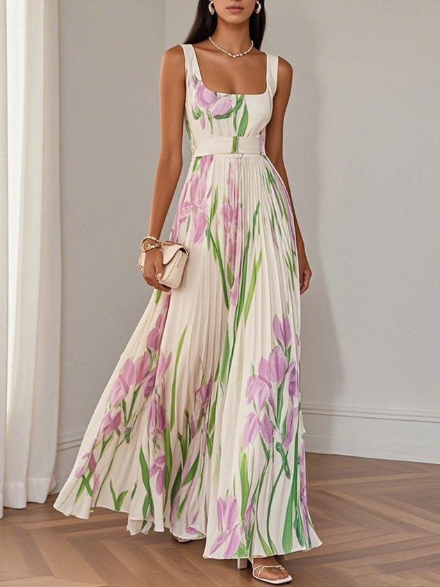 Seraphina | Elegant Floral Pleated Maxi Dress