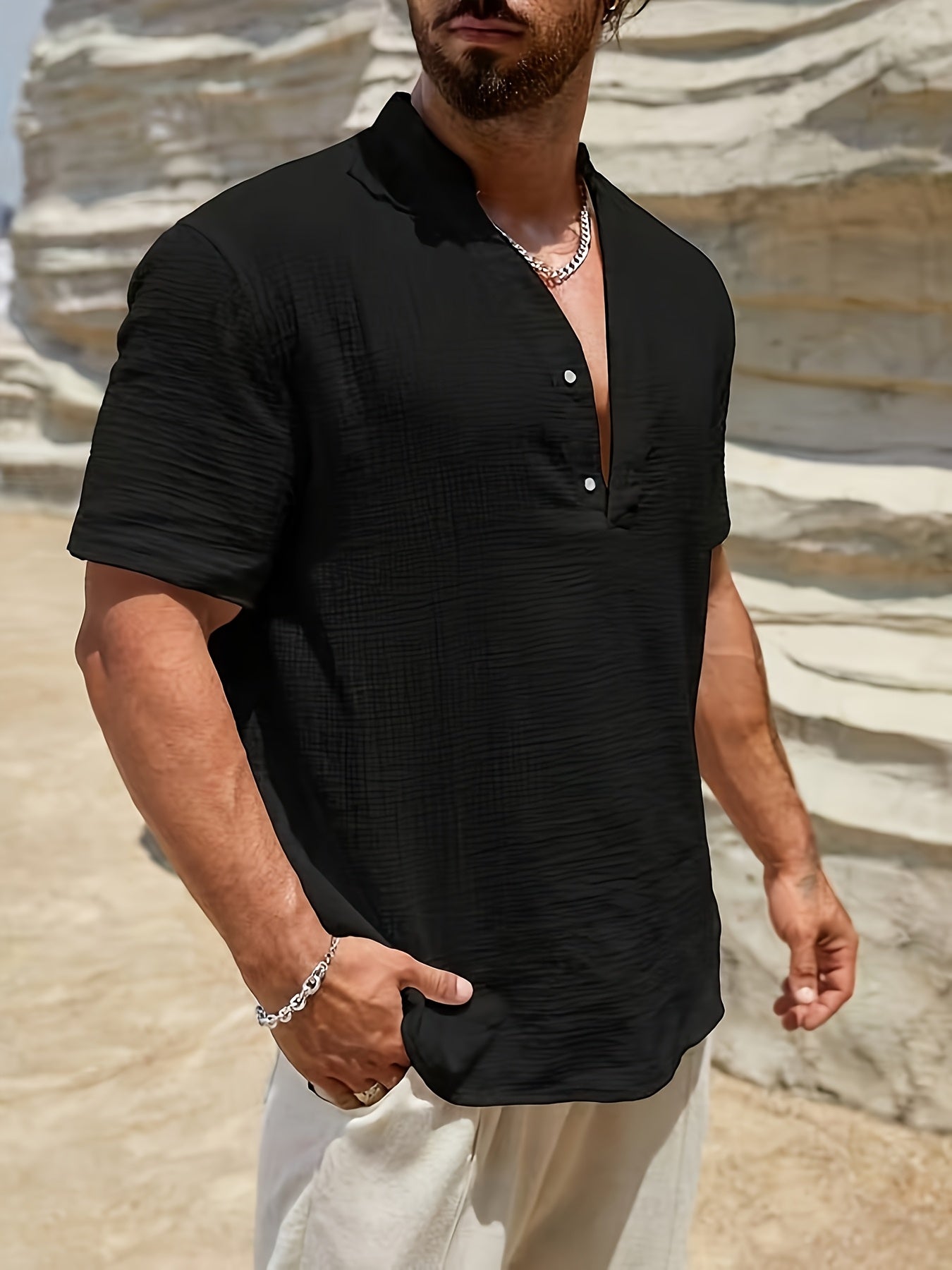 Mateo | Short Sleeve Linen Henley Shirt
