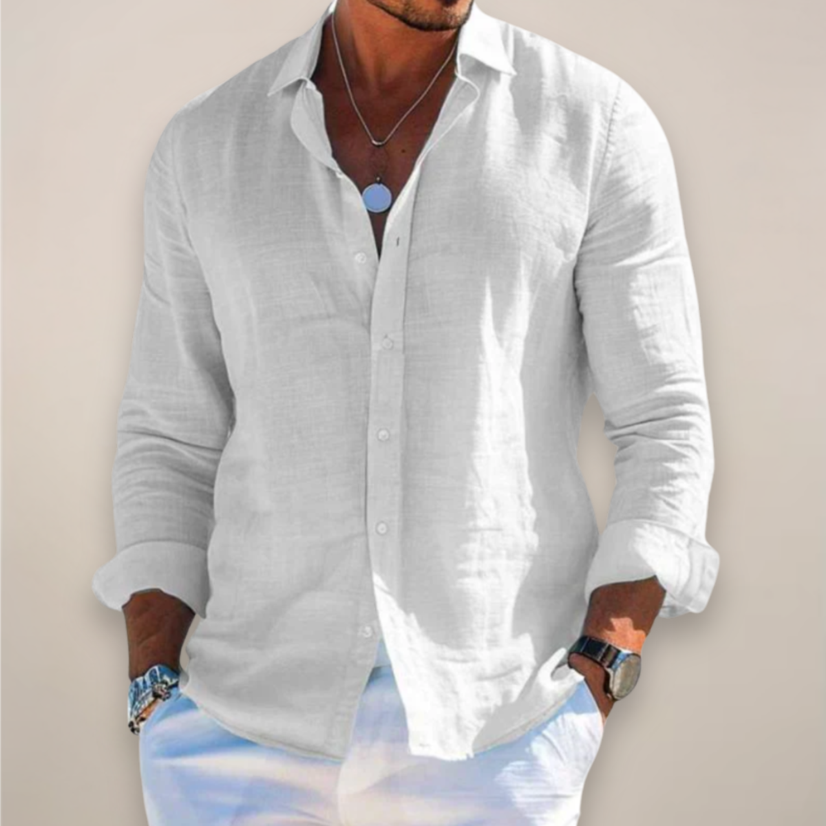 Felix | Long Sleeve Linen Blend Button Up Shirt