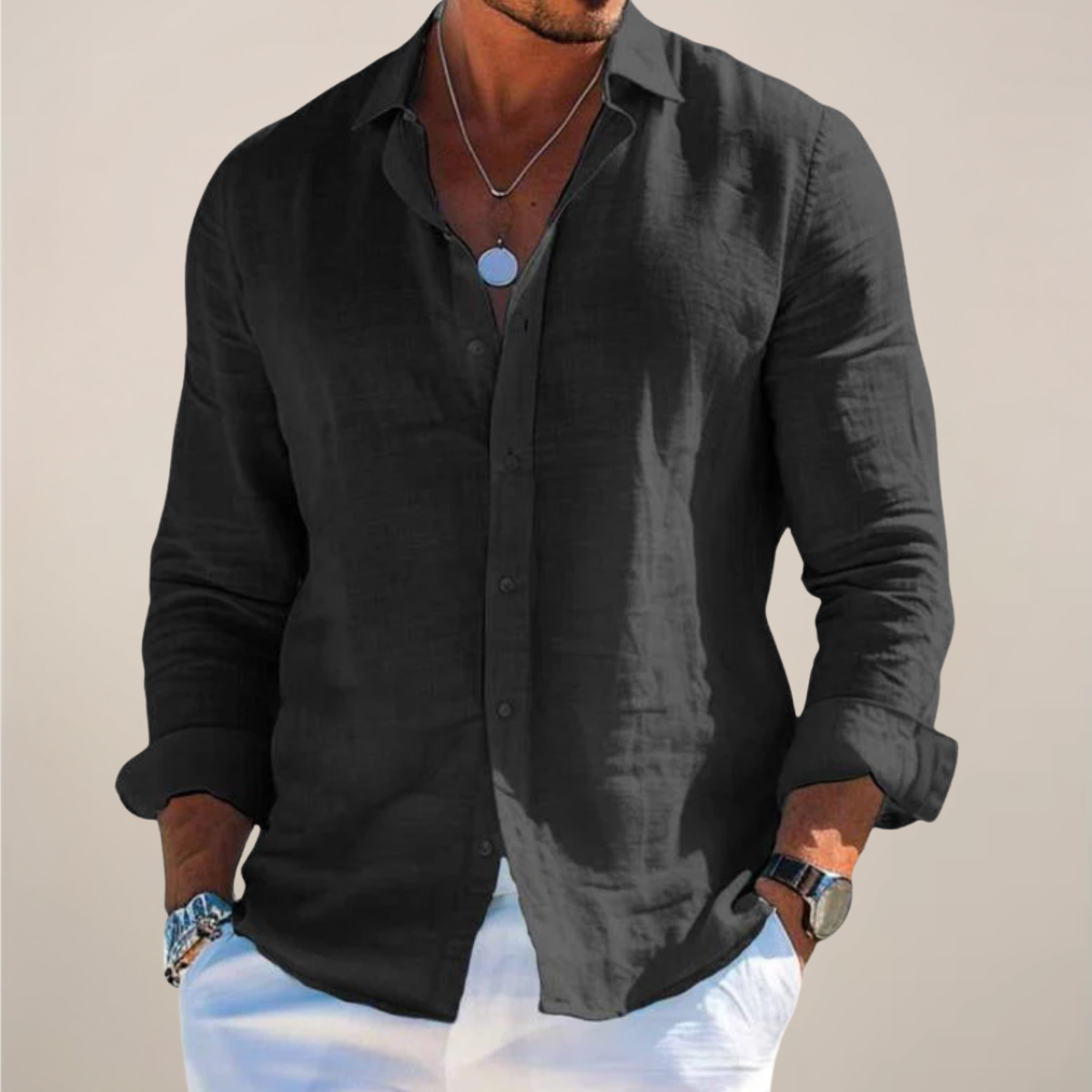 Felix | Long Sleeve Linen Blend Button Up Shirt