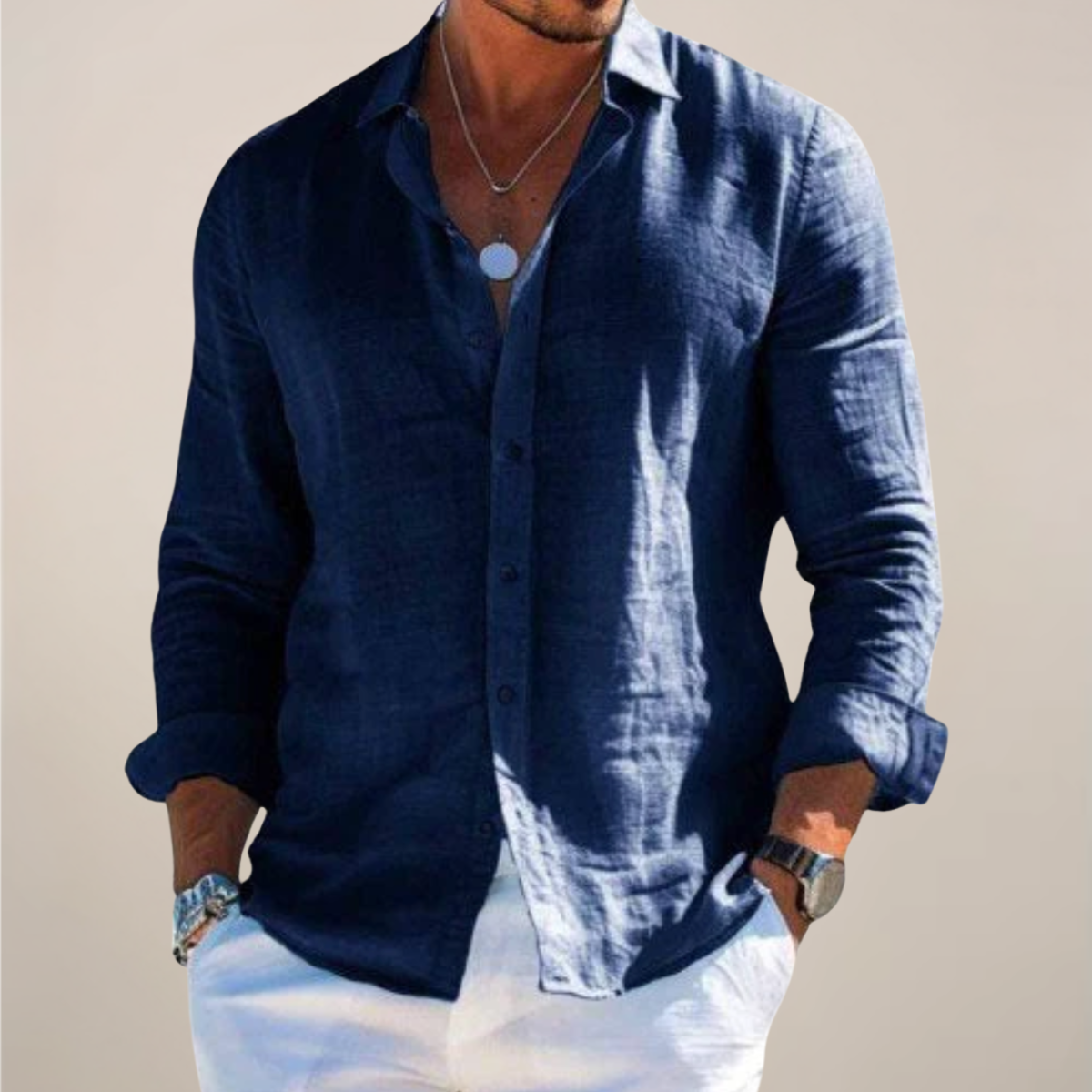 Felix | Long Sleeve Linen Blend Button Up Shirt