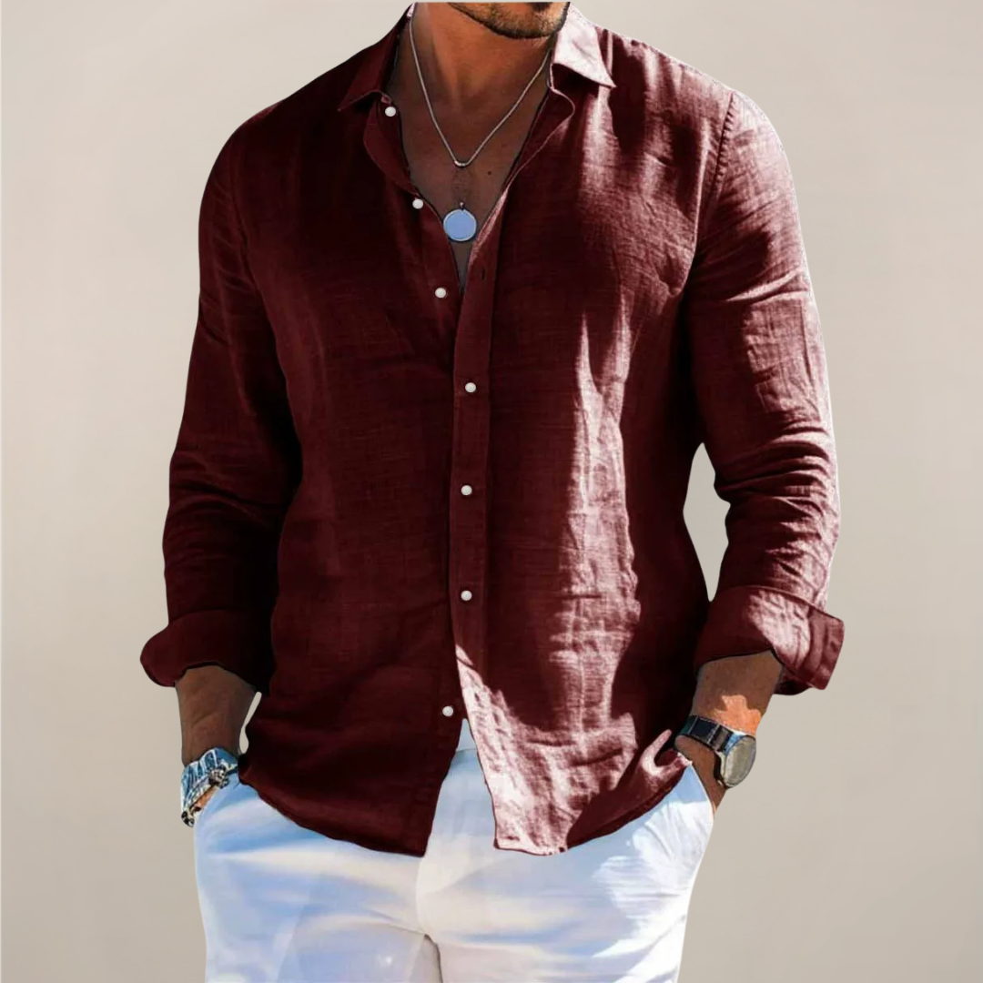 Felix | Long Sleeve Linen Blend Button Up Shirt