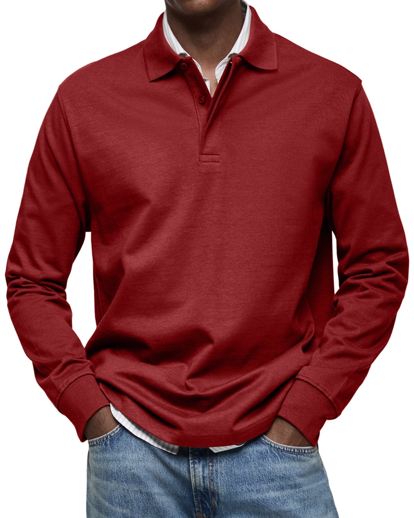 Diego | Men's Long Sleeve Knit Polo Rib Cuffs