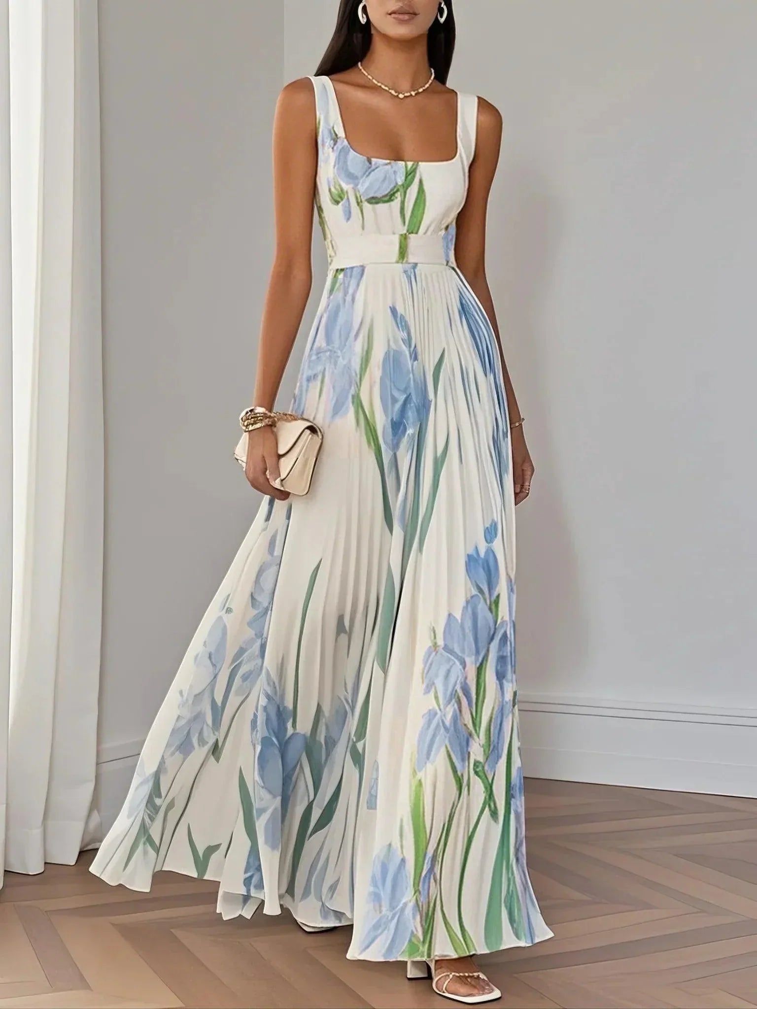 Seraphina | Elegant Floral Pleated Maxi Dress