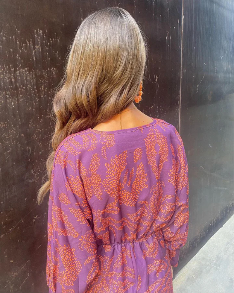 Valentina | Long Sleeve Print Maxi Dress with V Neck