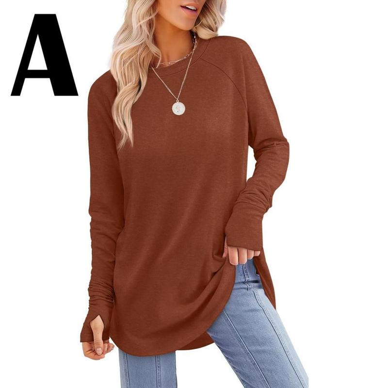 ZARITA™ - Cozy Long Sleeve Tunic Shirt with Thumb Hole