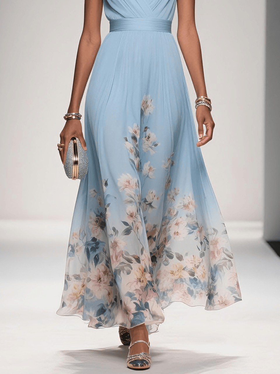 Liora | Sleeveless Floral Chiffon Maxi Dress