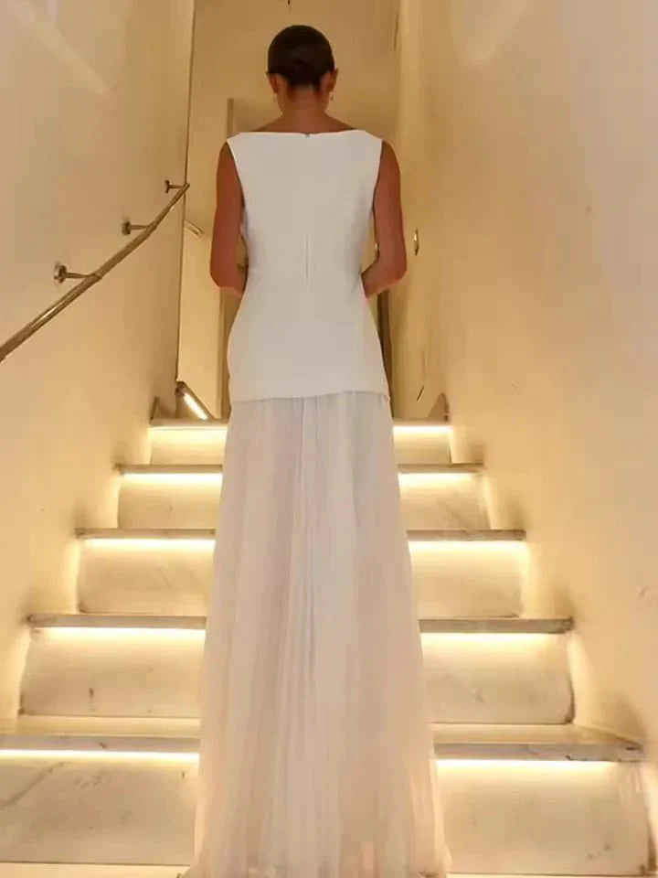 Camille | Boat Neck Pleated Maxi Dress