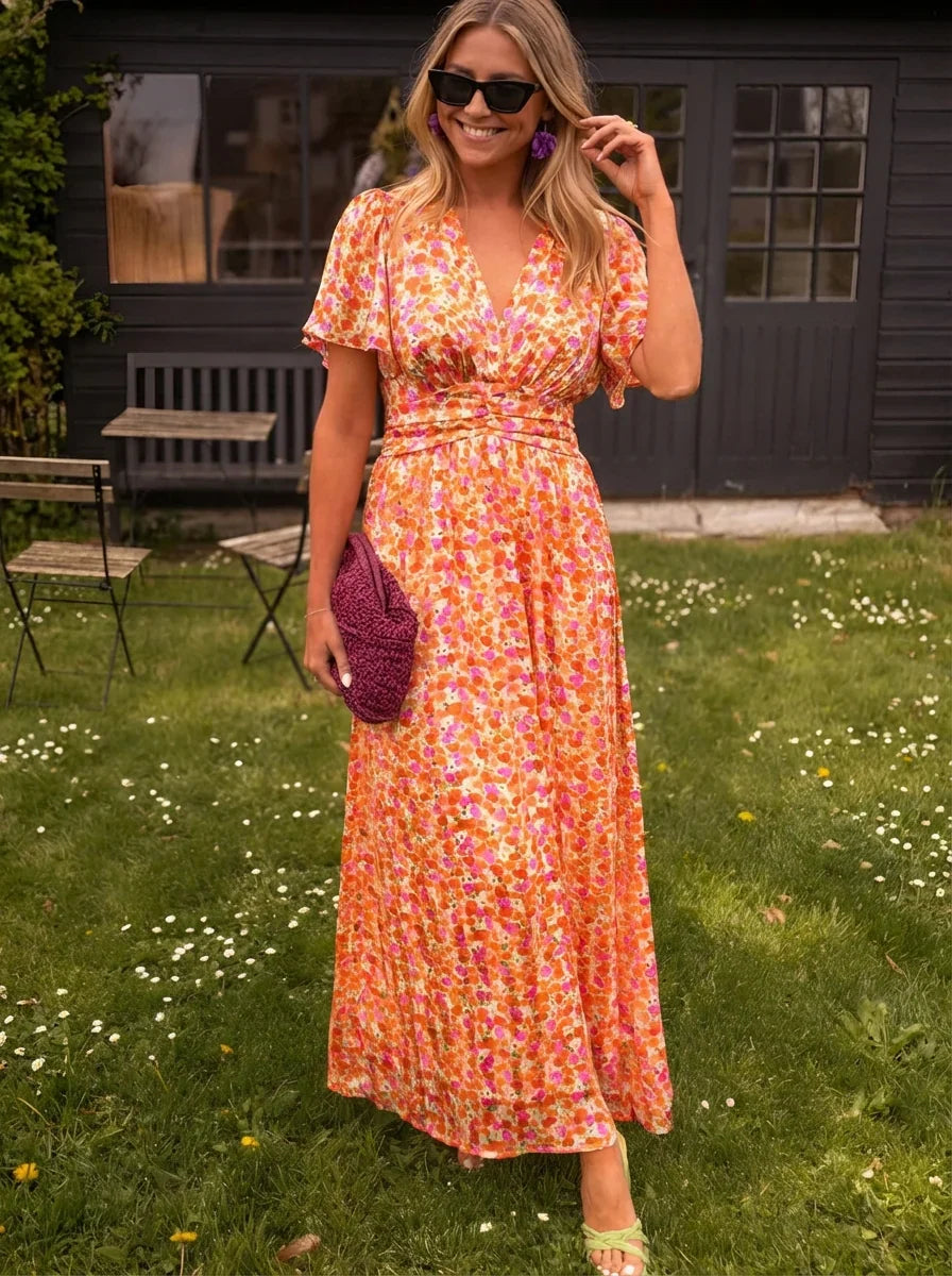 Valencia | Floral Ruched Waist Maxi Dress