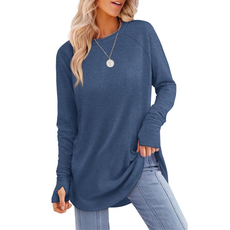 ZARITA™ - Cozy Long Sleeve Tunic Shirt with Thumb Hole