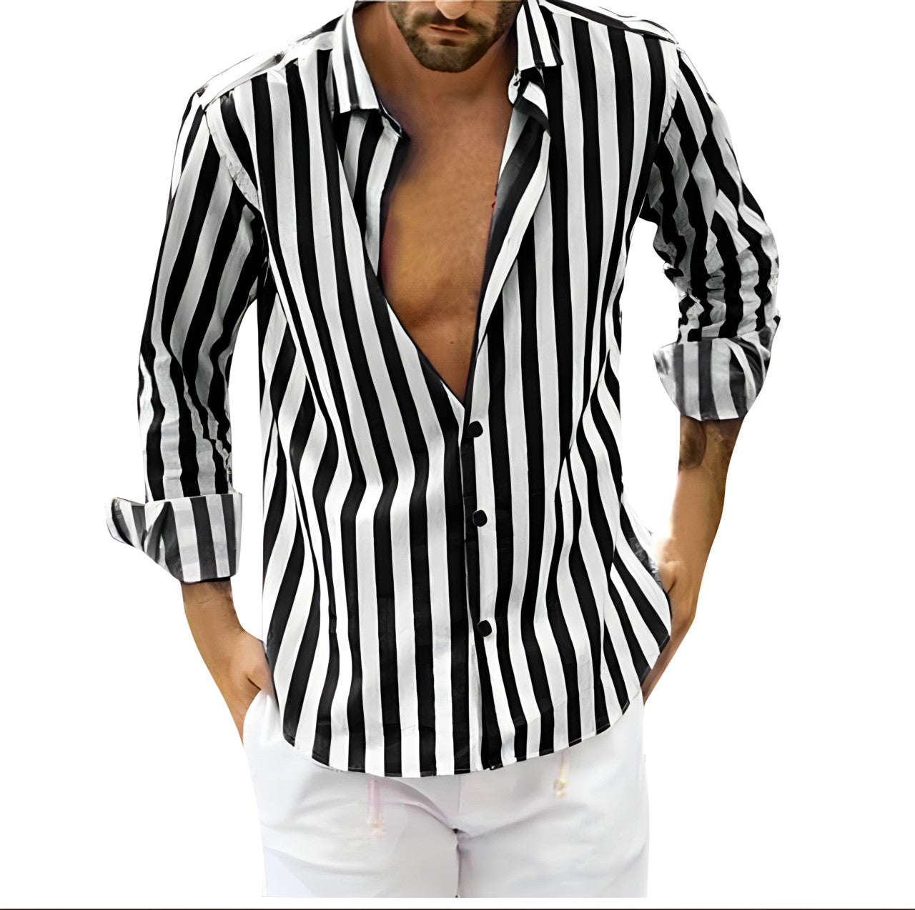 Wyatt | Men's Long Sleeve Striped Cotton Button Up Shirt