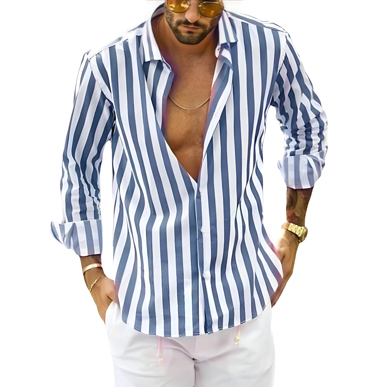 Wyatt | Men's Long Sleeve Striped Cotton Button Up Shirt