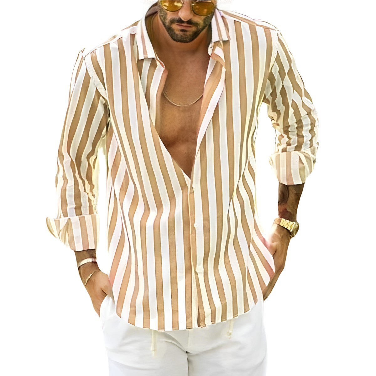 Wyatt | Men's Long Sleeve Striped Cotton Button Up Shirt