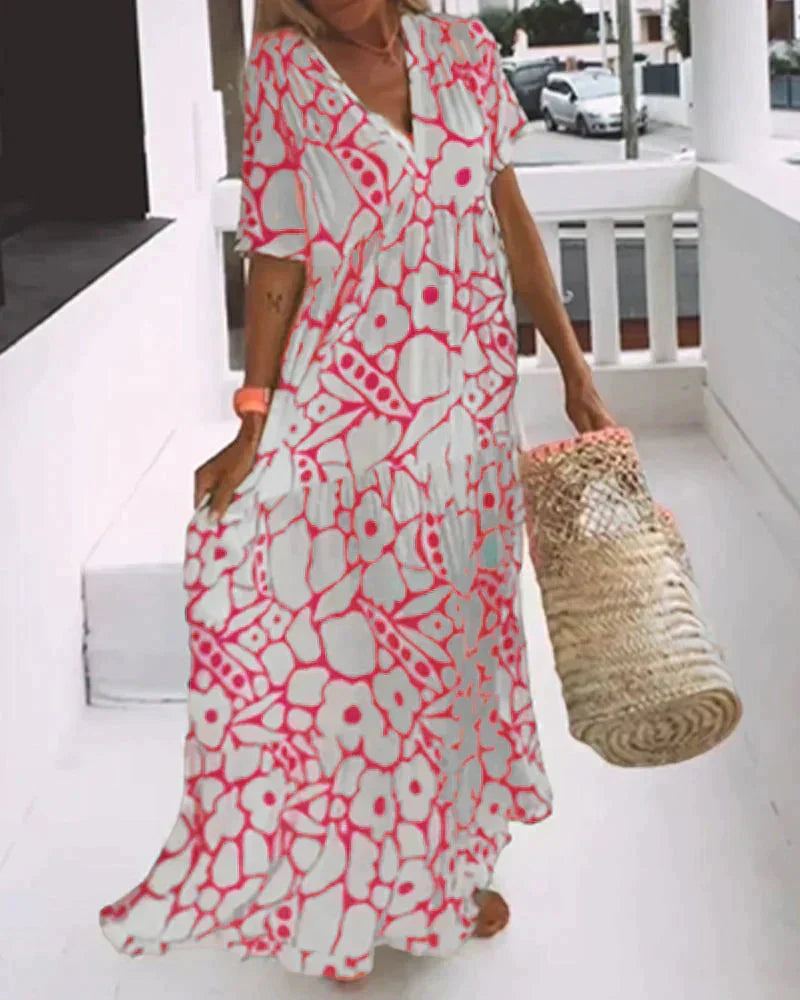 Elodie | Floral Print Summer Maxi Dress with V Neck