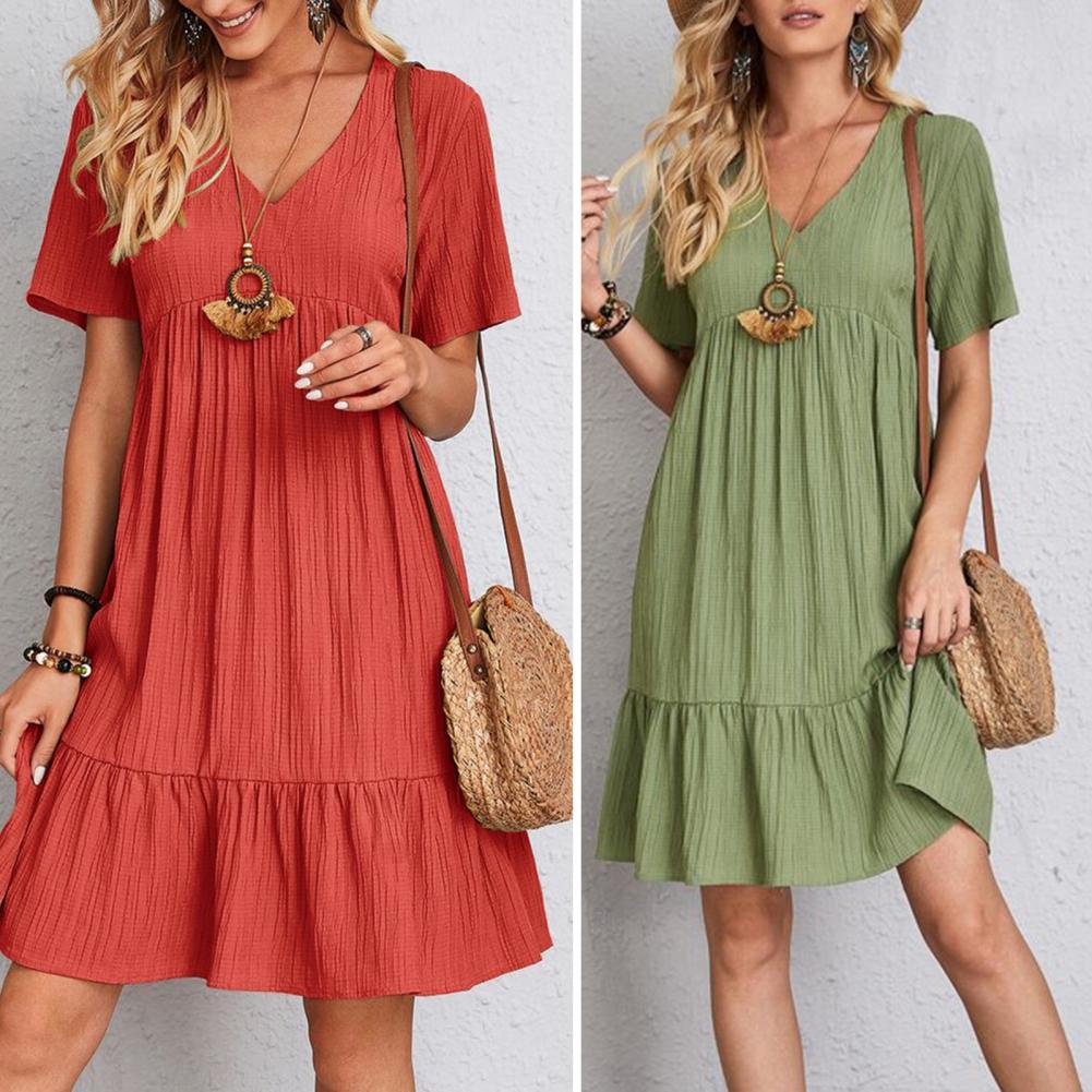 Luna | Casual V Neck Mini Dress with Ruffle Hem