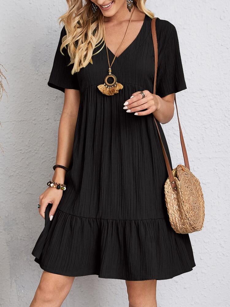 Luna | Casual V Neck Mini Dress with Ruffle Hem
