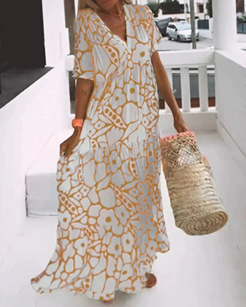 Elodie | Floral Print Summer Maxi Dress with V Neck