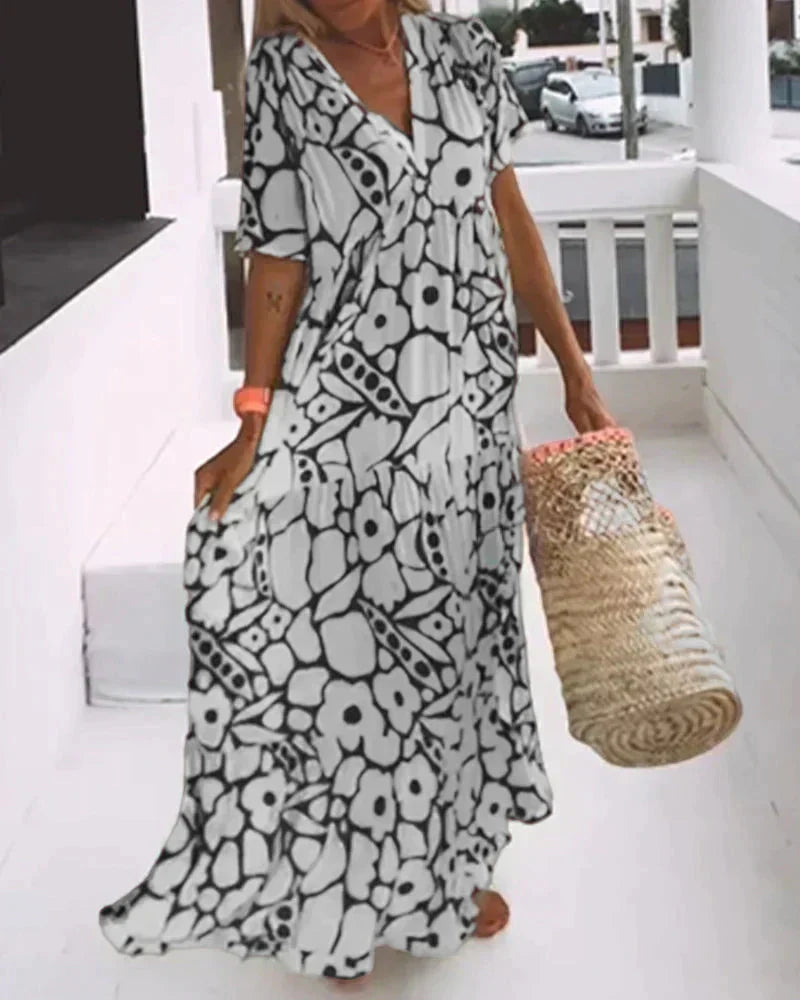 Elodie | Floral Print Summer Maxi Dress with V Neck