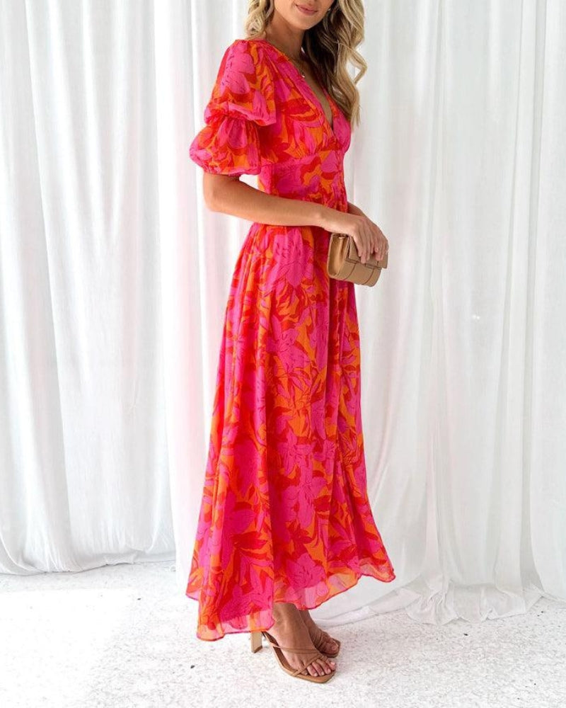 Lunara | Floral Puff Sleeve Summer Maxi Dress