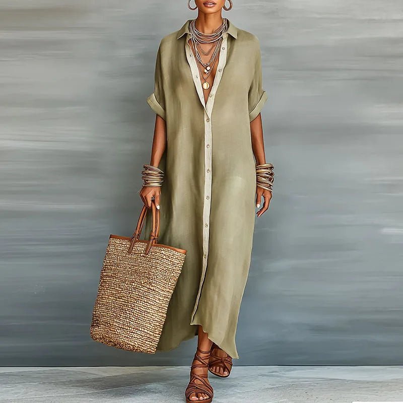 Luna | Relaxed Linen Button Front Maxi Dress