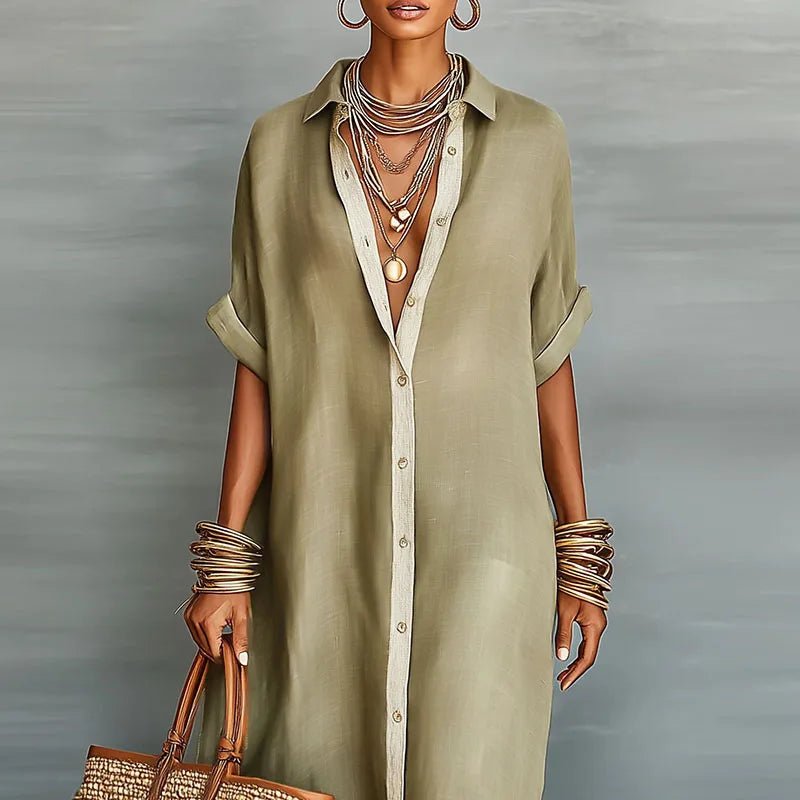 Luna | Relaxed Linen Button Front Maxi Dress
