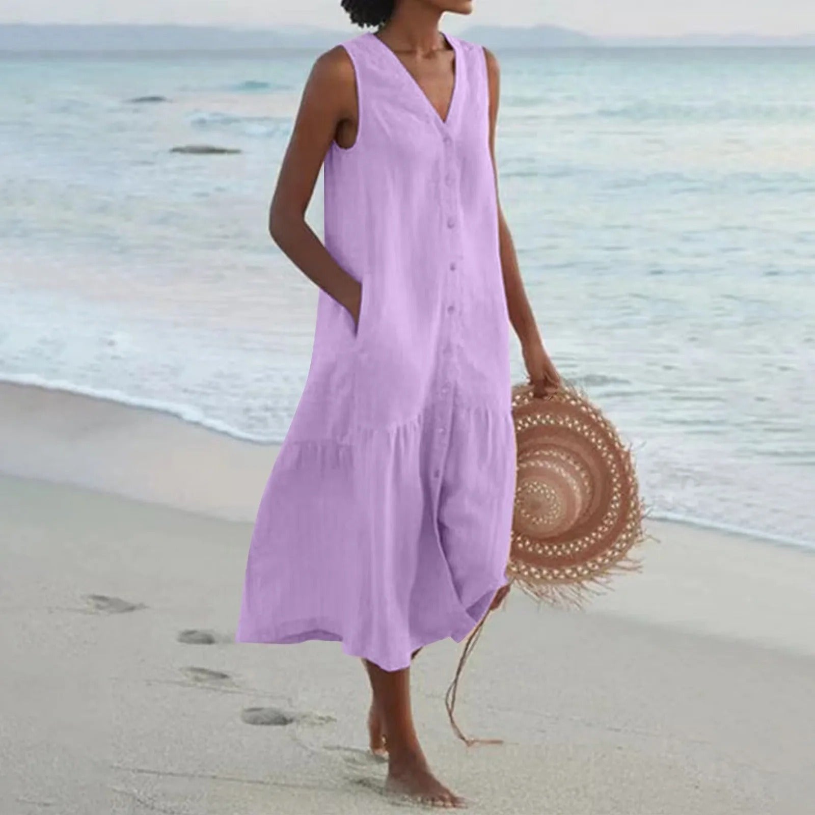 Calista | Sleeveless Button-Front Tiered Midi Dress