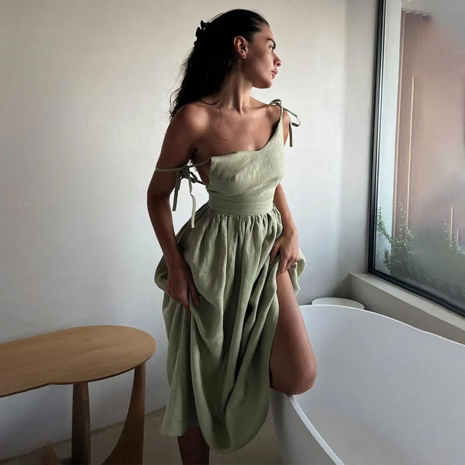 Althea | Sleeveless Open-Back A-Line Maxi Dress with Tie Straps
