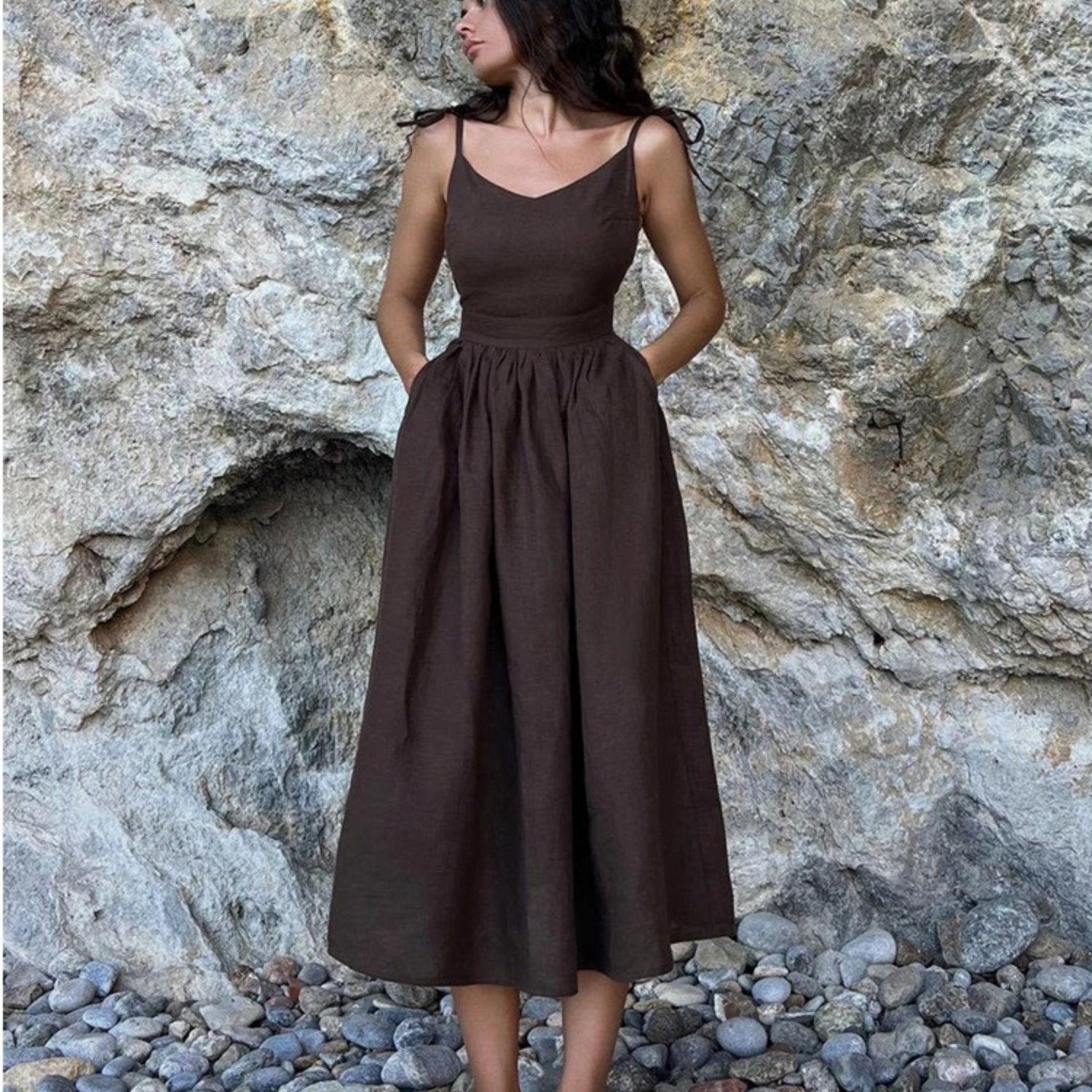 Althea | Sleeveless Open-Back A-Line Maxi Dress with Tie Straps