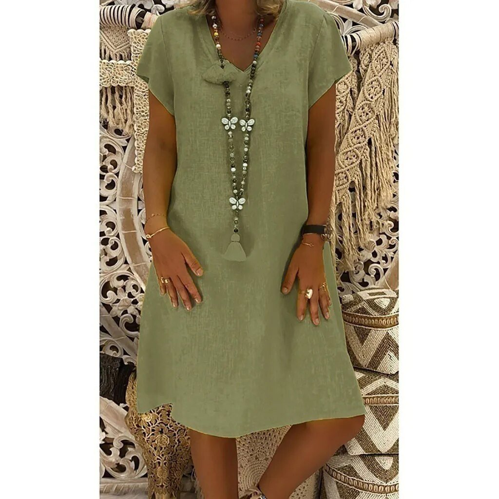 Zarela | V-Neck Linen A-Line Mini Dress