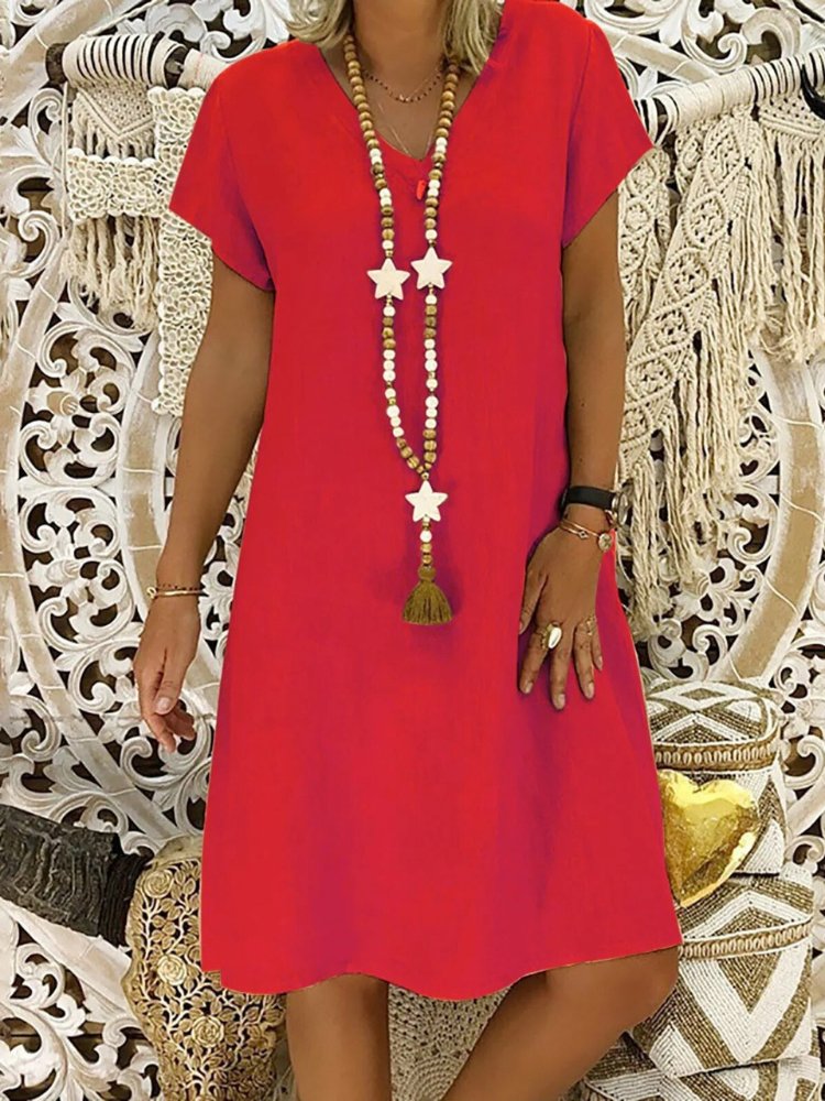 Zarela | V-Neck Linen A-Line Mini Dress