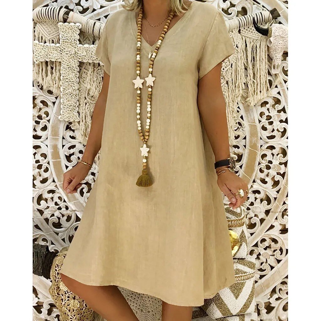 Zarela | V-Neck Linen A-Line Mini Dress