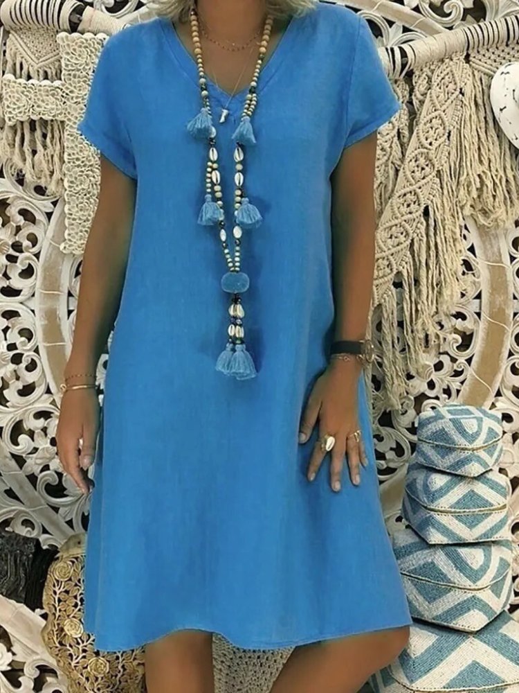 Zarela | V-Neck Linen A-Line Mini Dress