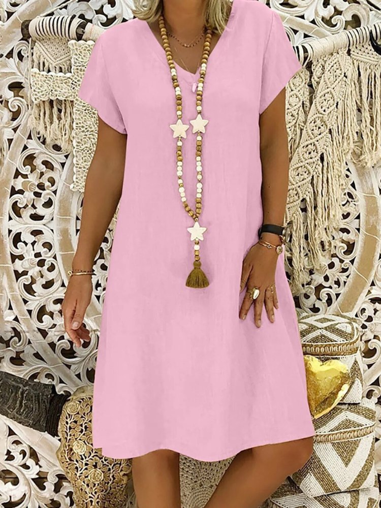 Zarela | V-Neck Linen A-Line Mini Dress