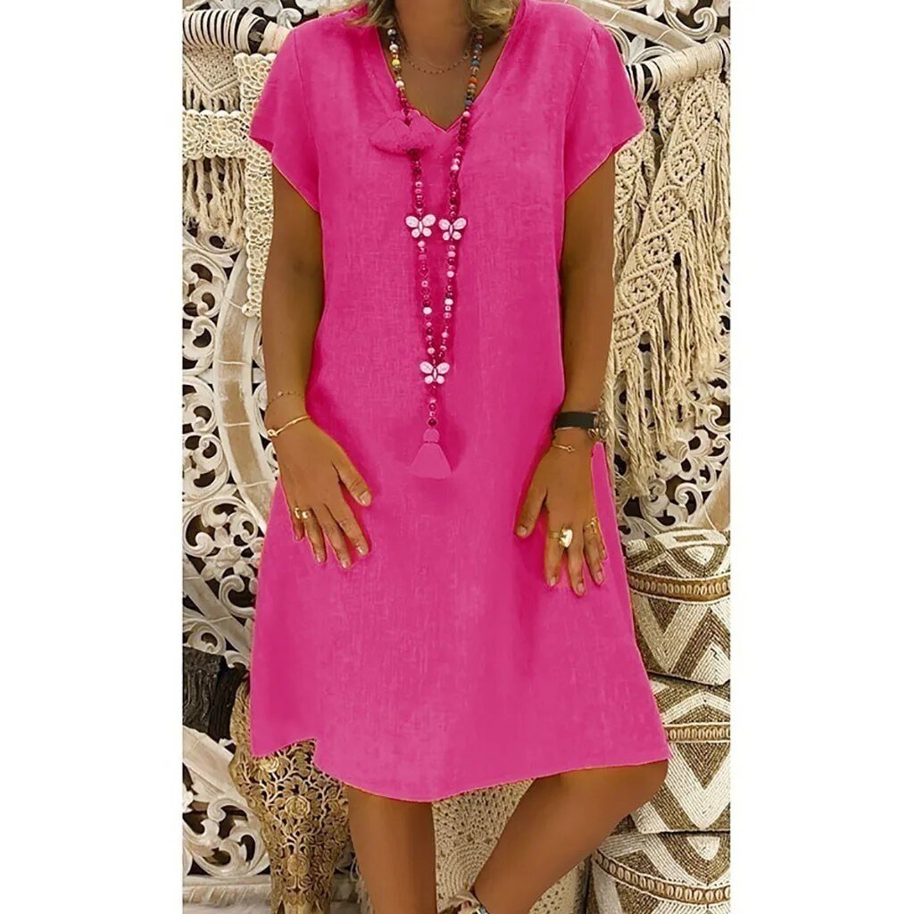 Zarela | V-Neck Linen A-Line Mini Dress