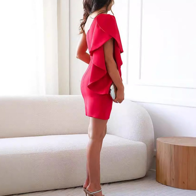 Valerie | One-Shoulder Ruffle Cocktail Dress with Fitted Silhouette
