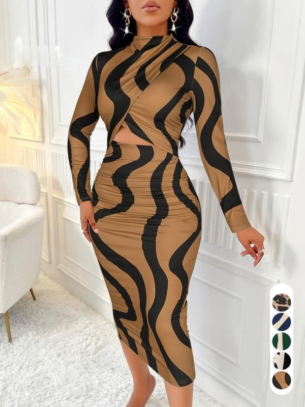 ARA™ - Colorblock Print Cut-Out Bodycon Dress for Spring &amp; Fall