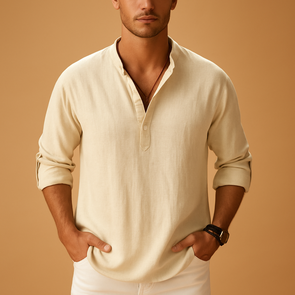 Caleb | Men's Long Sleeve Linen Henley Shirt