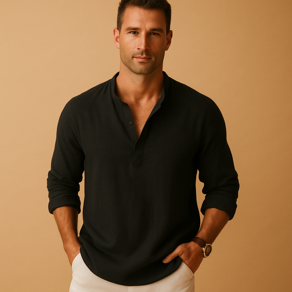 Caleb | Men's Long Sleeve Linen Henley Shirt