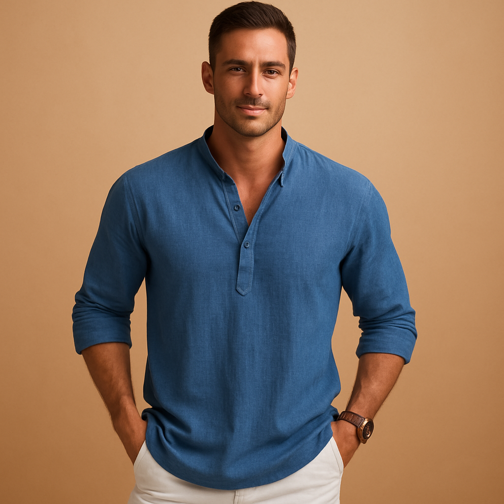 Caleb | Men's Long Sleeve Linen Henley Shirt